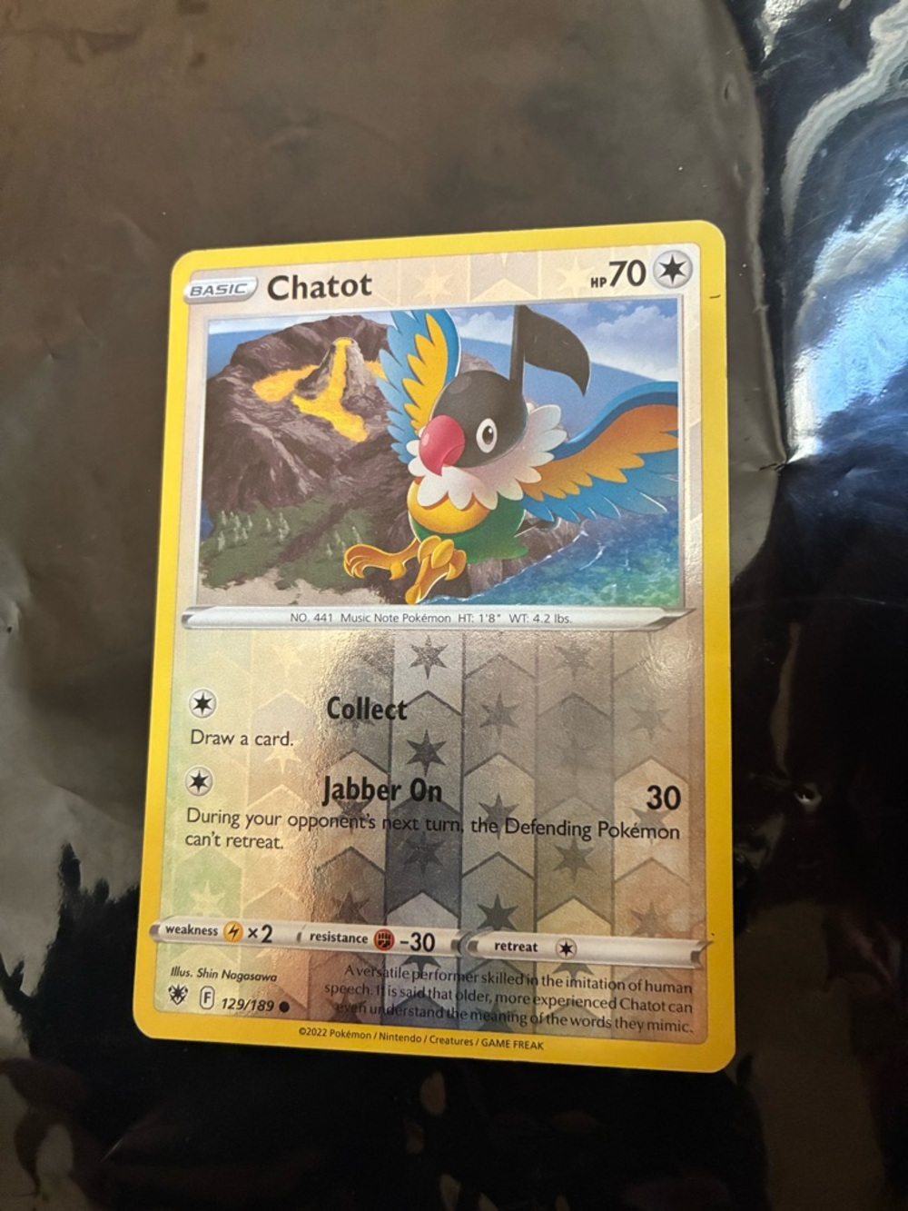 Chatot Pokémon Card - Yellow Border Holographic - 70 HP - Basic